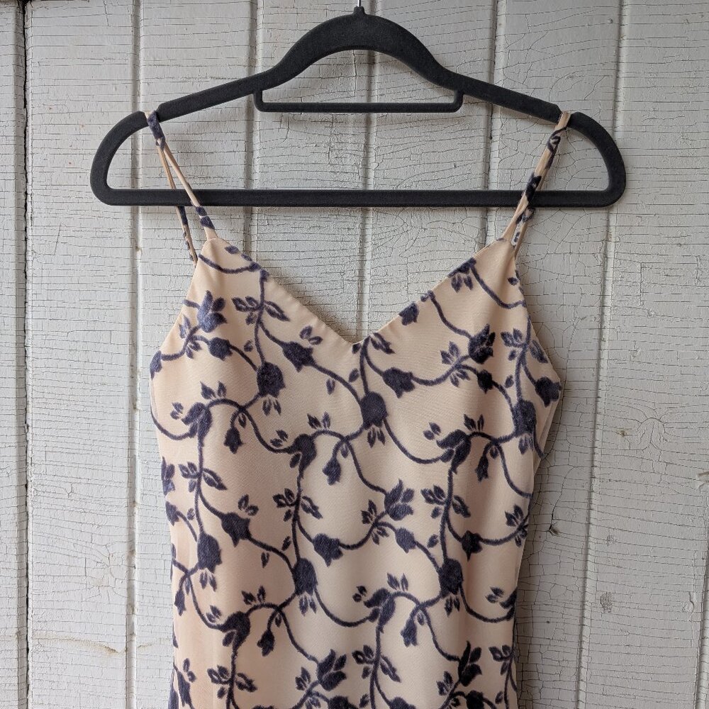 Burn Out Velvet Y2K Strappy Formal Dress Pale Peach and Periwinkle